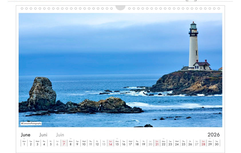 Calendar, 2026, Landscape, California, coast, west_, acific, beach, lighthouse, USA