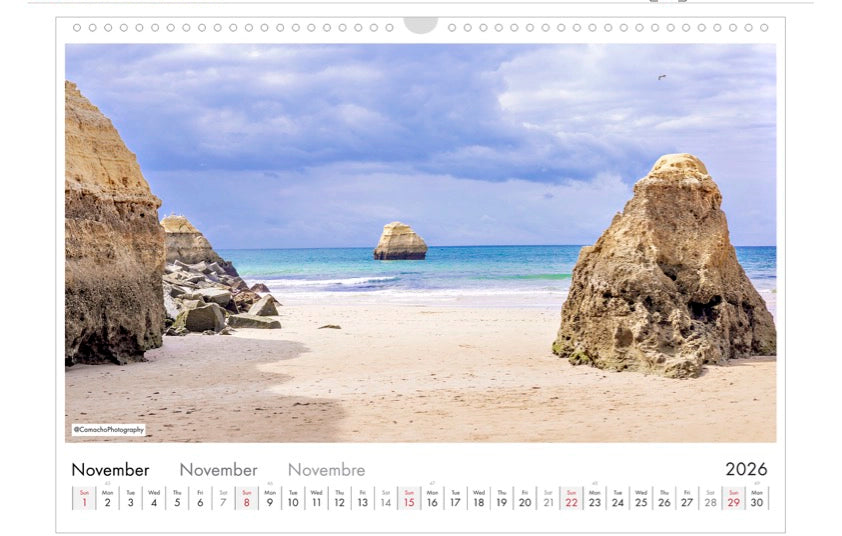Calendar, 2026, Landscape, Portugal, beach, Portimao, Ocean, Atlantic 