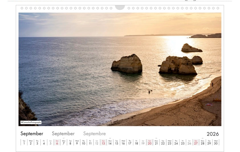 Calendar, 2026, Landscape, Portugal, beach, sunset, portimao