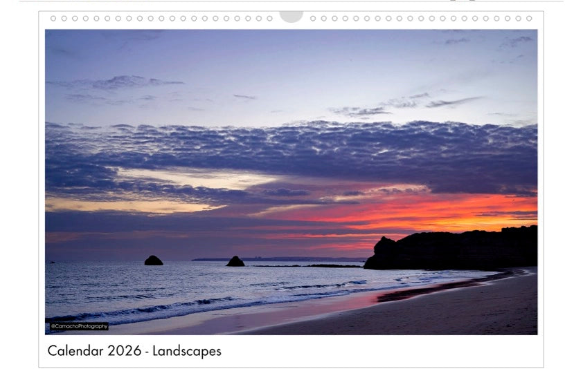 Calendar, 2026, Landscape, Portugal, portimao, sunset, beach
