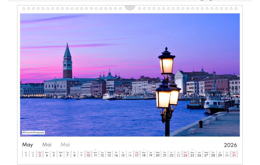 Calendar, 2026, Landscape, Venice, Italy, sunset