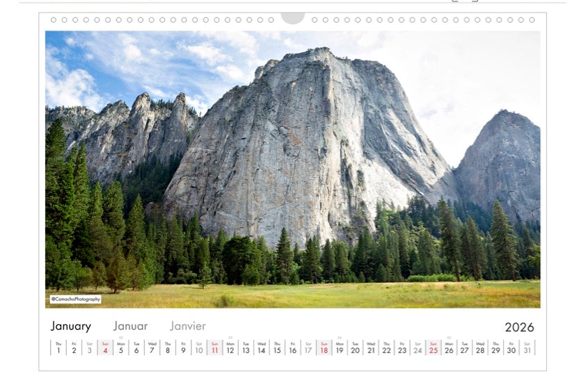 Calendar, 2026, Landscape, Yosemite, park, El Capitan, California, USA