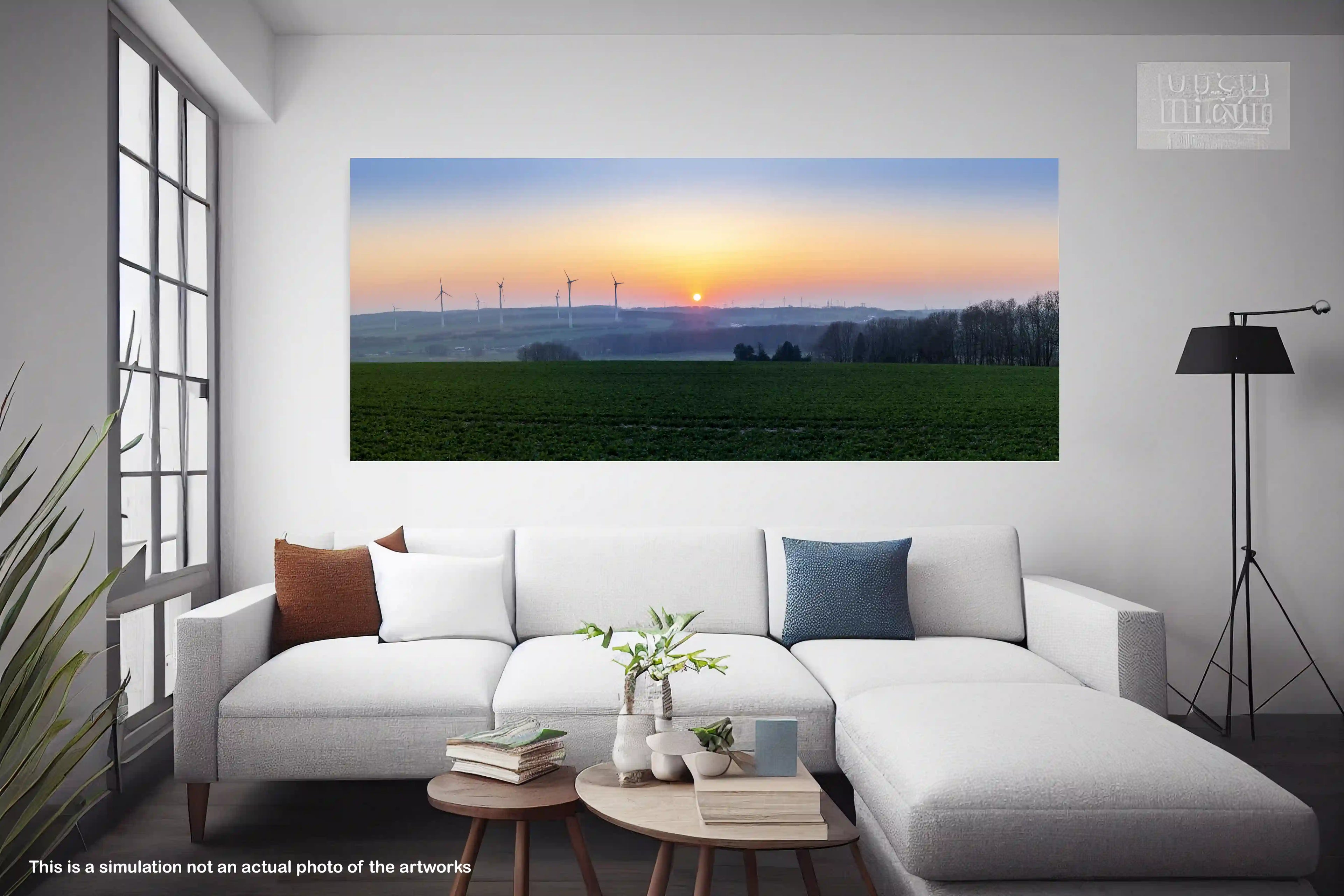 Cold, Winter, Sunset, Field, Panorama, wind, turbines, sun, fog, eolian, clean, energy