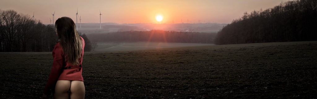 Model, Field, Pano, sunset, sun, sexy, sky