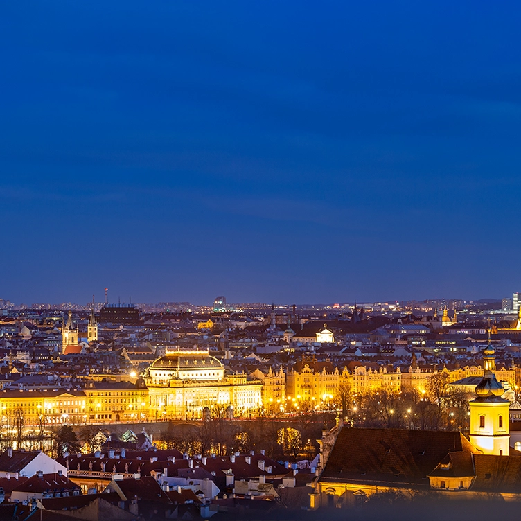 Prague, Blue, hour, panoramic, photo, blue, sky, golden, light, evening