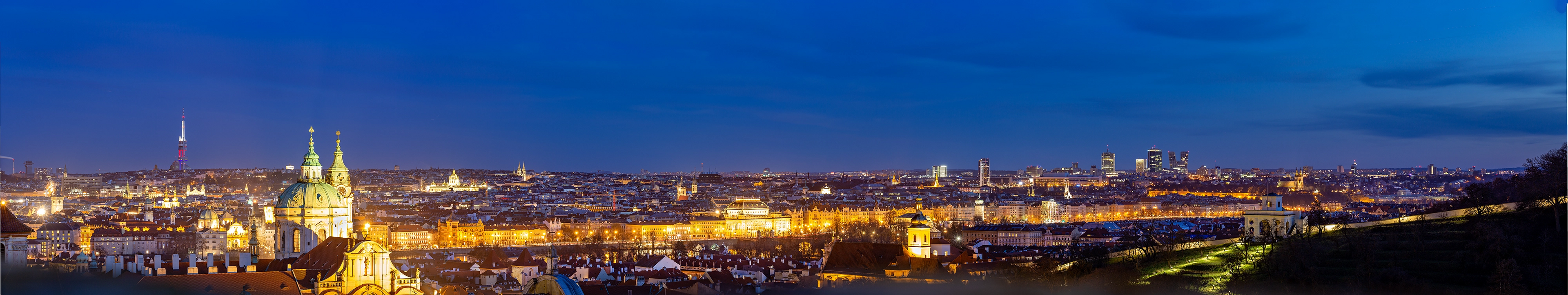 Prague, Blue, hour, panoramic, photo, blue, sky, golden, light, evening