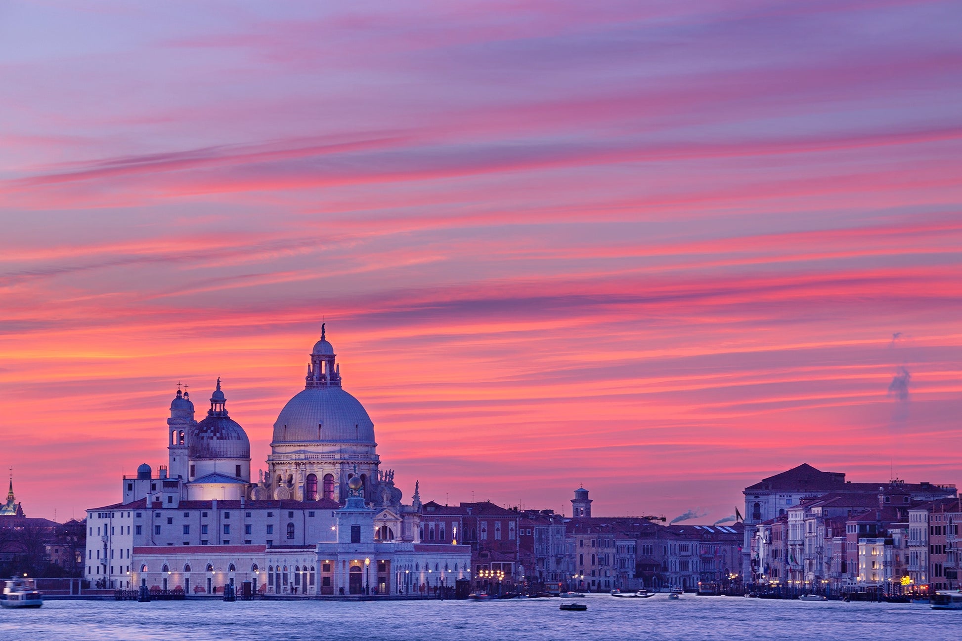 The heart of Venice at the golden hour with "Venetian Twilight," a breathtaking portrayal of the city's timeless beauty under a sky painted with hues of lavender, rose, and soft amber. Actual format of the artwork.